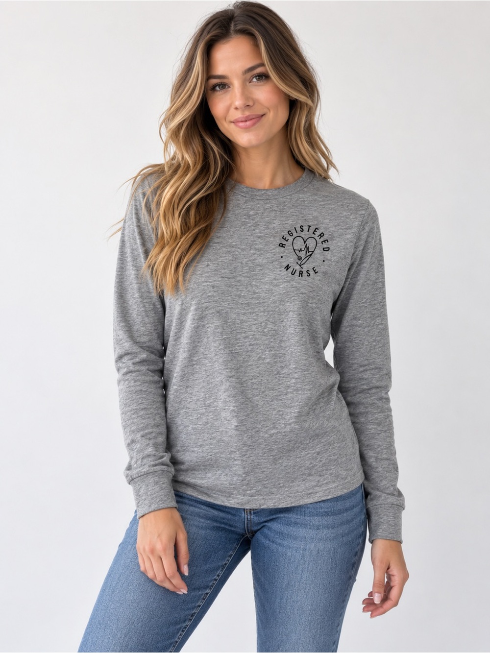Bella Canvas Heather Gray Long Sleeve Registered Nurse Tee